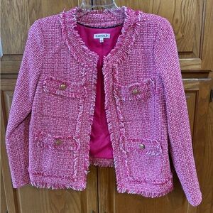 Nanette Lepore Pink Tweed Jacket with Gold Accents Large